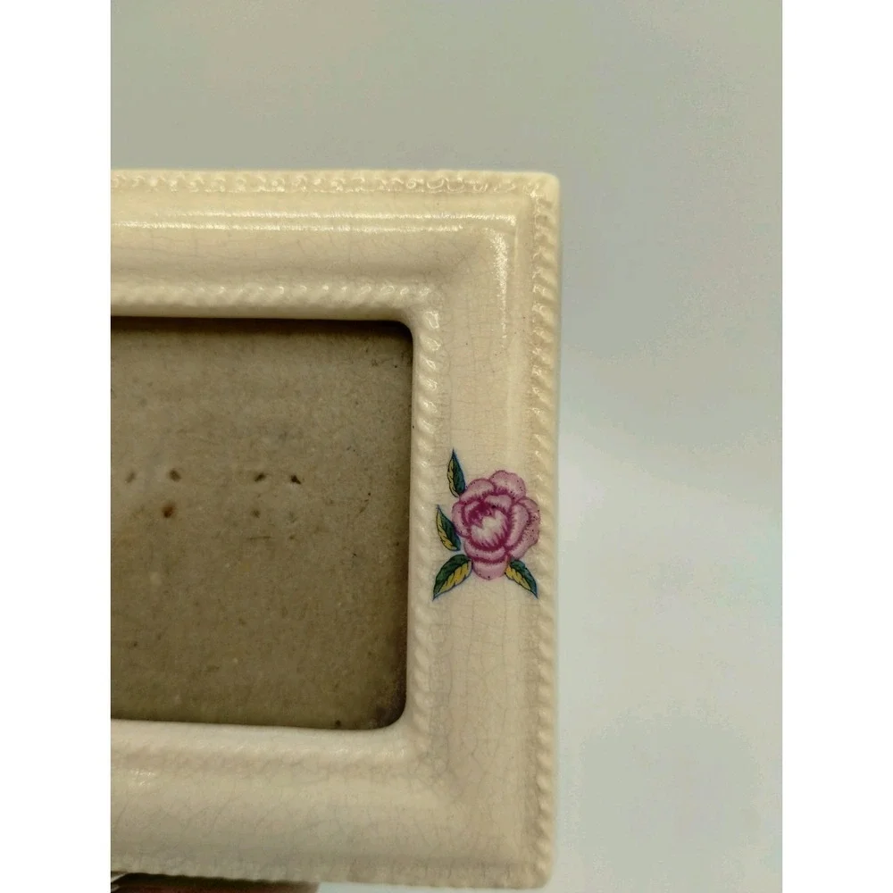 Miniature Porcelain Ceramic Photo Picture Frame Roses  Cottage Romantic Granny
